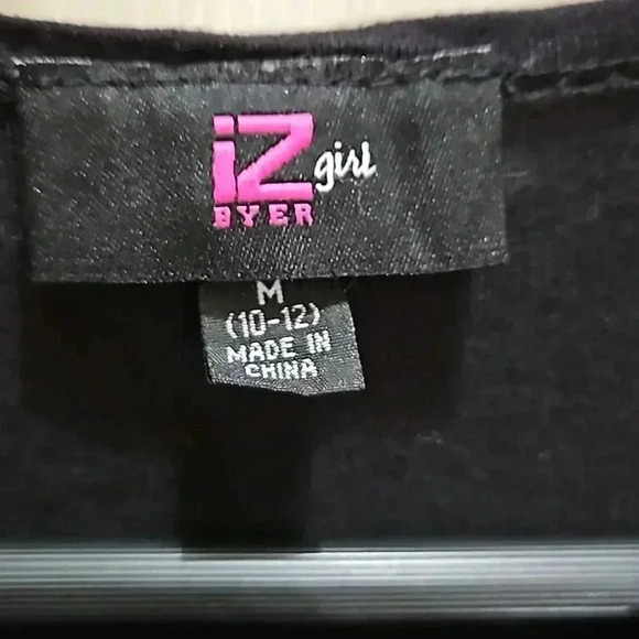 IZ Byer Girl Black Chevron 2 Layer Top Ruffle Trendy Youth Sz Med - Picture 3 of 7